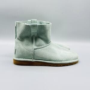UGG Boots Womens 6 Green Suede Classic Mini Ankle Perforated Unlined Gum Sole